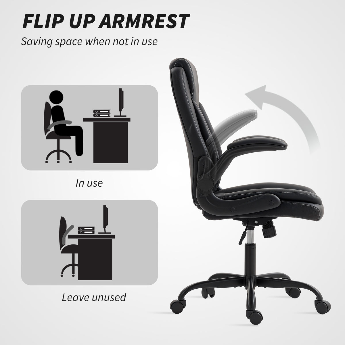 HOMCOM Faux Leather Office Chair. with Flip-Up Armrests - Black