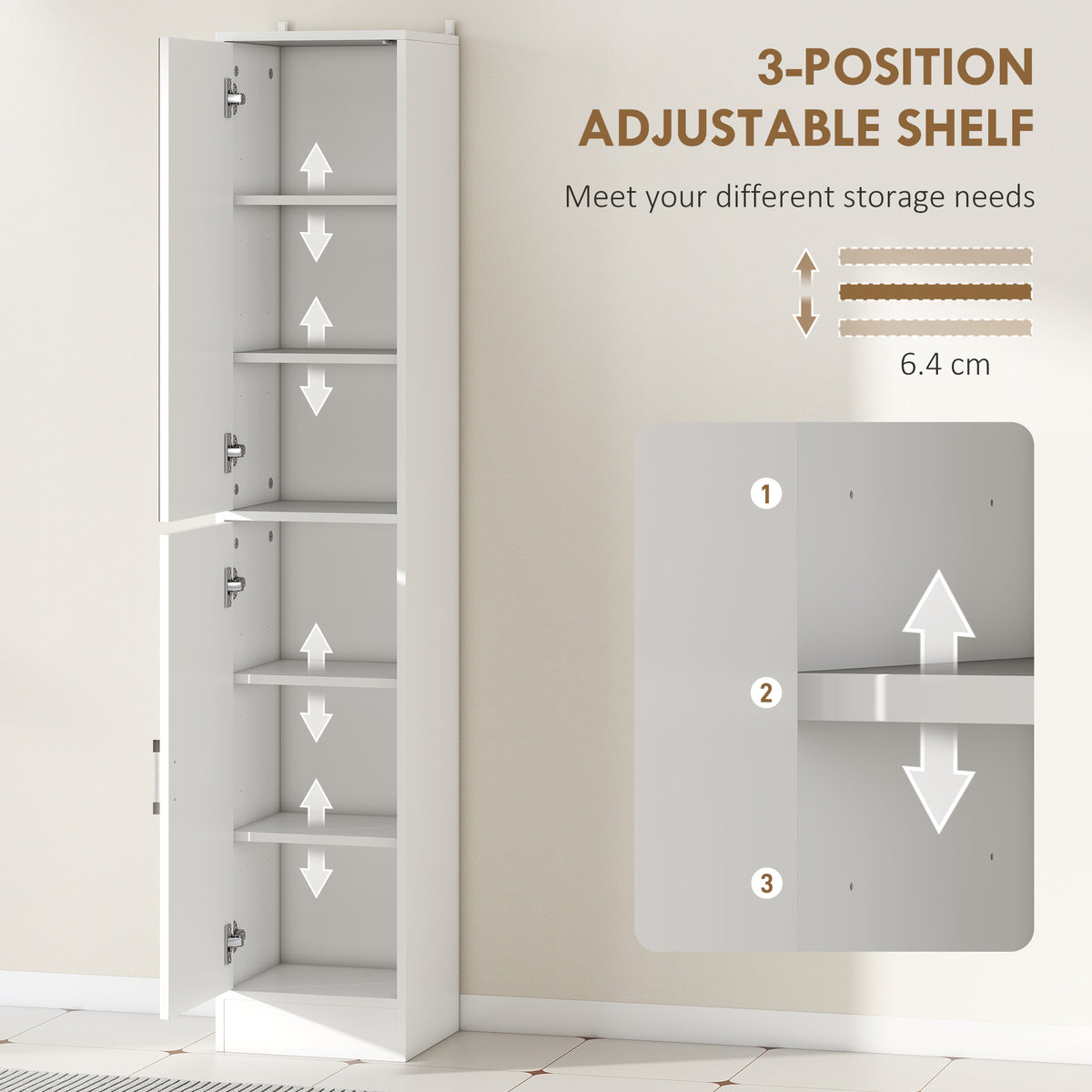 kleankin Tall Bathroom Cabinet with Mirror and Adjustable Shelf - White