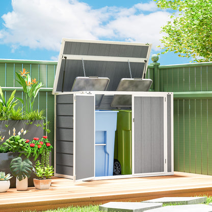 Outsunny 4.7 x 2.5FT Garden Shed, Double Bin Storage Shed with Lockable Doors, Outdoor Small Shed with Openable Lid for 2 Rubbish Bins, Garden Tools, Grey