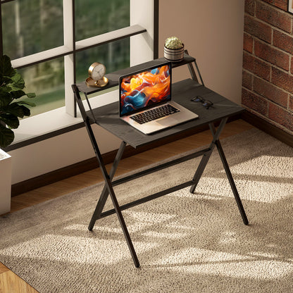 HOMCOM 81.5 cm Folding Computer Desk with Monitor Shelf - Black