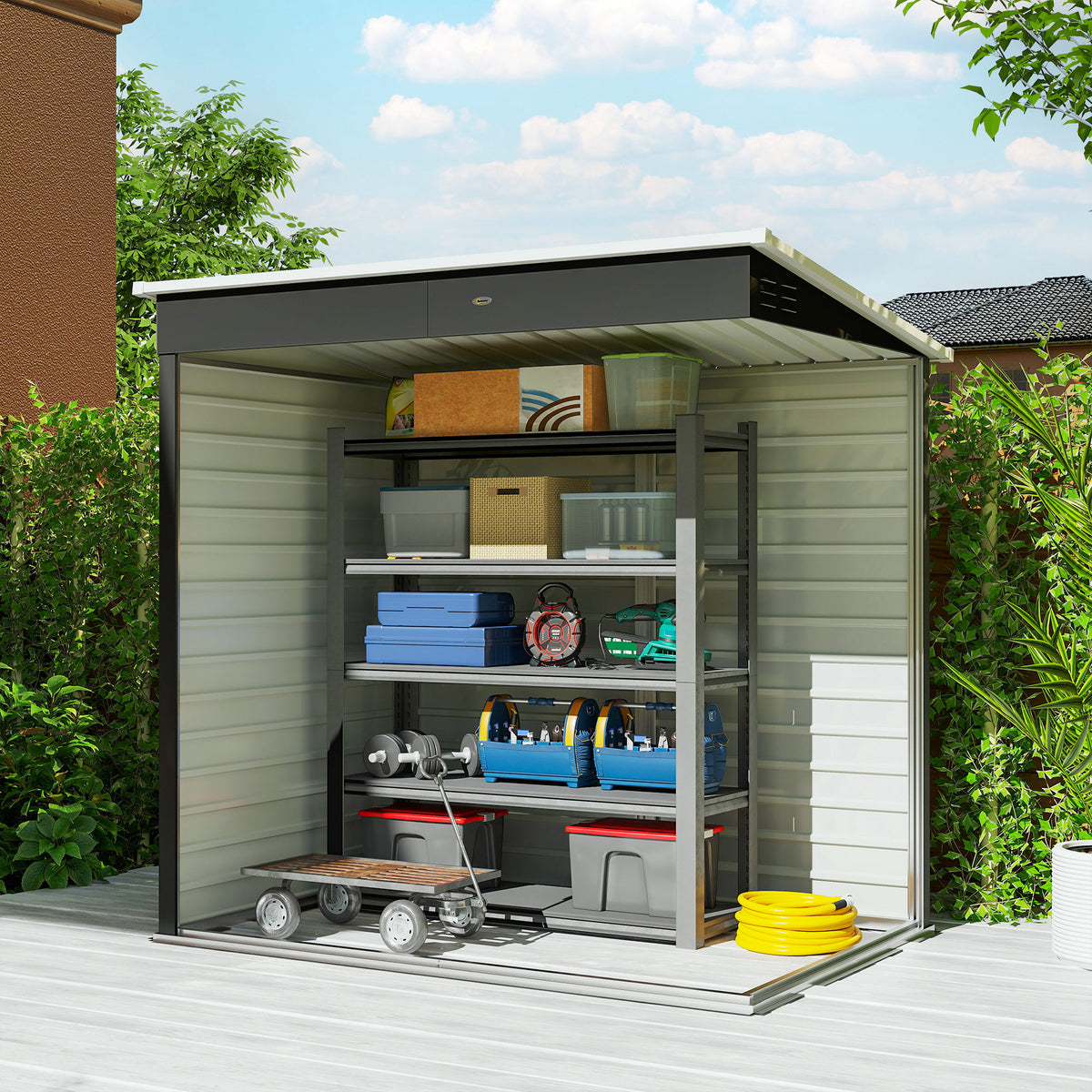 Outsunny 6 x 4ft Metal Garden Storage Shed, Outdoor Tool Storage Shed with Lockable Door and Gloves for Garden, Patio, Dark Grey