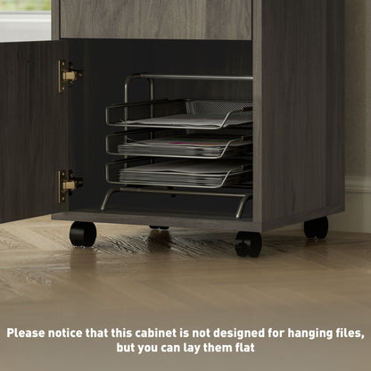 HOMCOM Filing Cabinet, Mobile File Cabinet with 2 Drawers, Office Home Organiser on Wheels for A4, Letter-Size File Folders, Mobile Printer with Open Shelf, Grey
