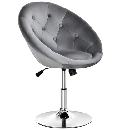 HOMCOM Swivel Dressing Stool, Velvet-feel Upholstered Vanity Chair, Adjustable Height Tub Makeup Chair with Button Tufting and Thick Padding for Bedroom, Grey
