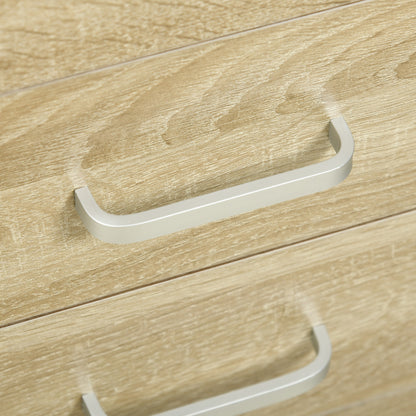 HOMCOM Computer Desk with 5 Drawers, Home Office Desk with Lockable Drawer and Storage Shelf, Study Table for Bedroom, 110 x 50 x 76 cm, Oak