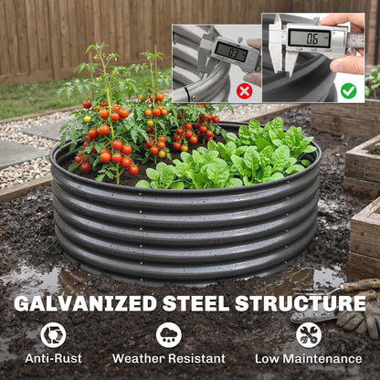 Outsunny Galvanised Raised Garden Bed with Safety Edging, Outdoor Raised Planter Box with Gloves, 120 x 120 x 43cm, Dark Grey