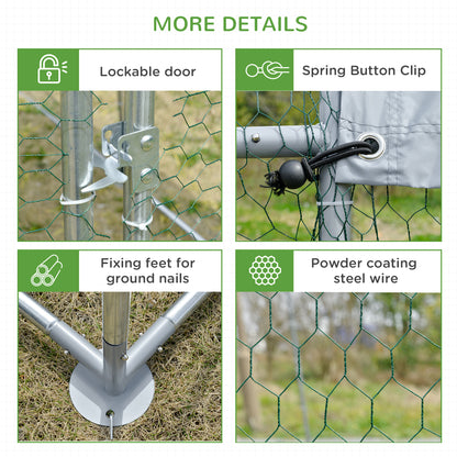 PawHut Large Galvanised Chicken Coop with Cover 5.7x2.8x2m Outdoor for Hens - Silver Grey