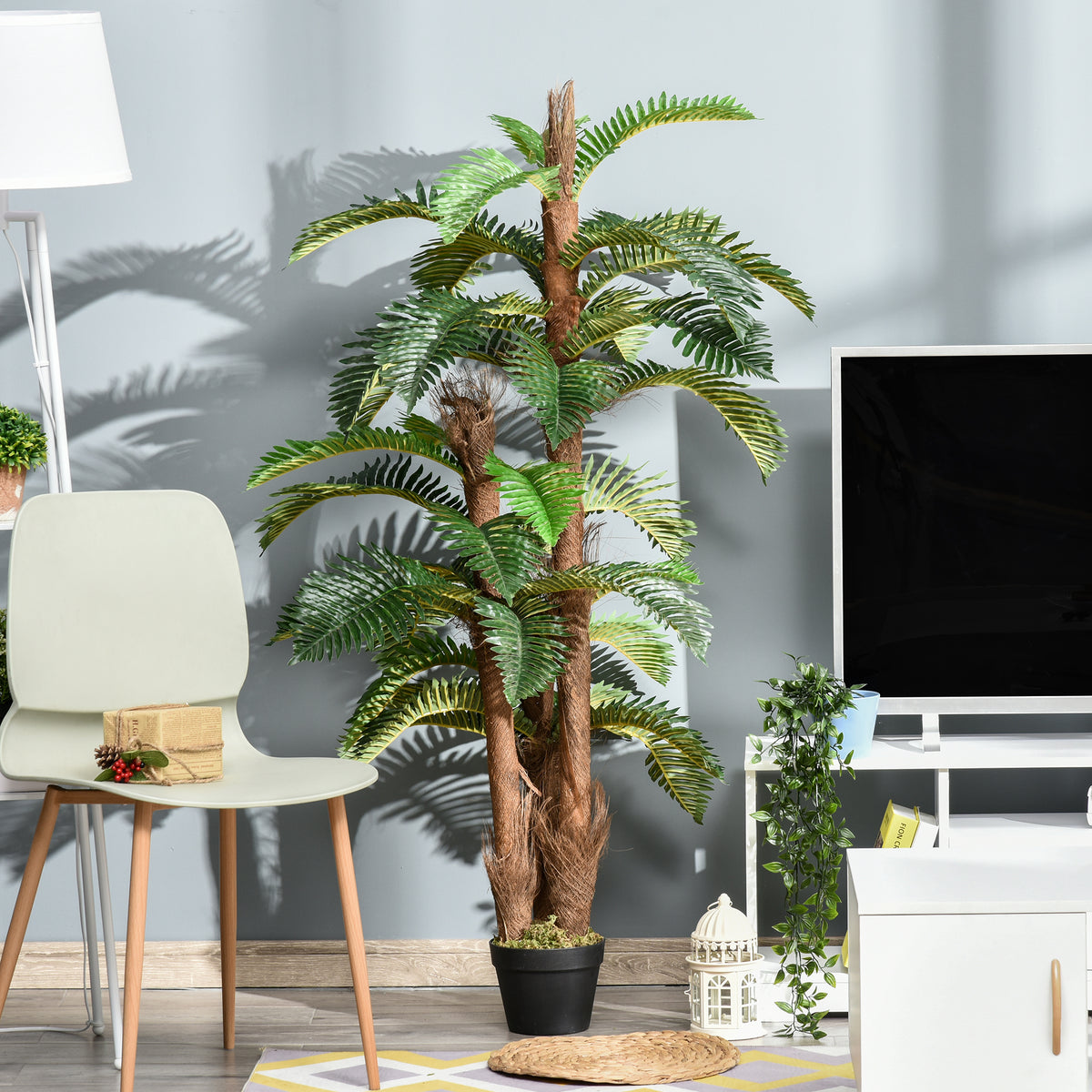 Outsunny Artificial Plant Tropical Fern in Pot, Fake Plants for Home Indoor Decor, 150cm, Green