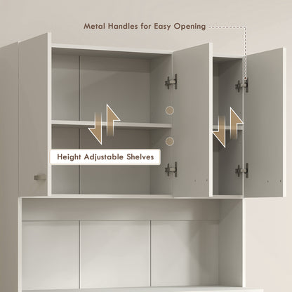 HOMCOM Freestanding Kitchen Pantry Storage Cabinet with Adjustable Shelves & Middle Worktop - White