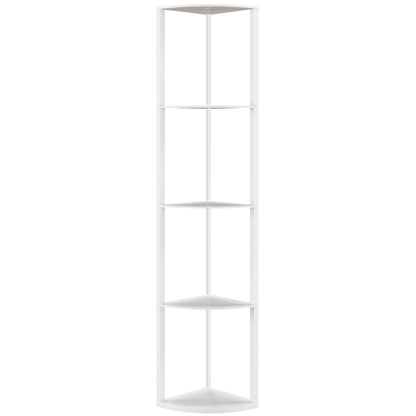 HOMCOM RGB LED Floor Lamp with Shelves, 4-Tier Dimmable Standing Lamp with Adjustable Brightness and Remote Control, Modern Corner Display Shelf Unit for Living Room Bedroom Office, White