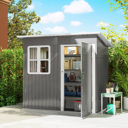 Outsunny 7 x 4ft Eco-friendly Galvanised Steel Garden Shed, with Lock and Gloves, 40kg/㎡ Snow Capacity - Grey