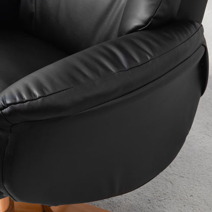 HOMCOM Rocking Recliner Chair with Footstool, PU Leather Recliner Armchair with Wood Base, Upholstered Reclining Chair for Living Room Bedroom, Black