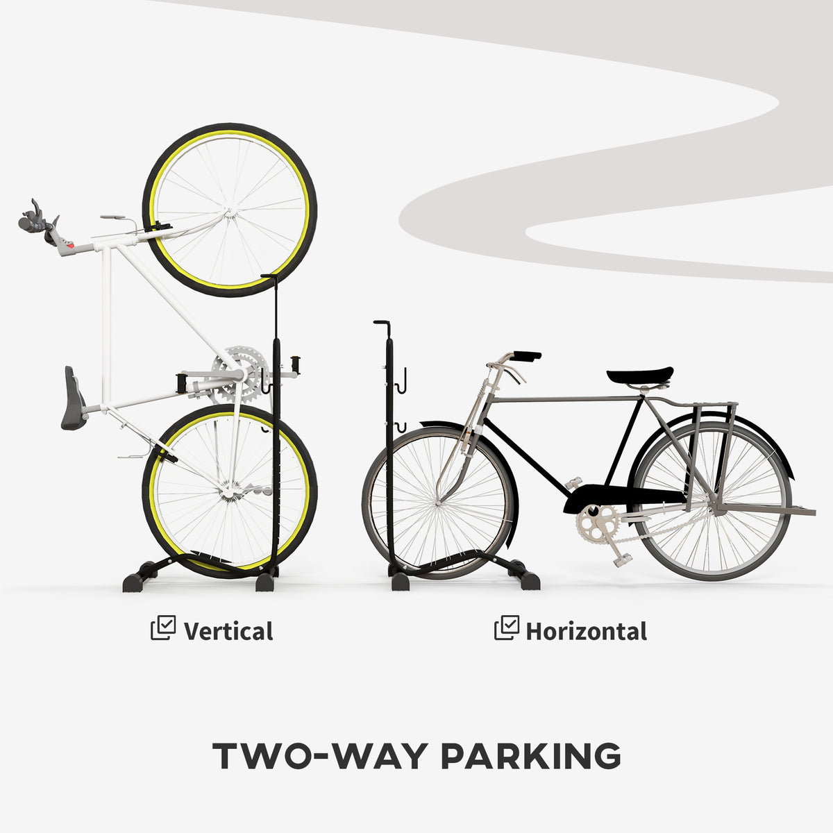 SPORTNOW Vertical and Horizontal Bike Rack Bicycle, Storage Stand with Adjustable Hooks, for 24"-29" Wheels, 700c Bike