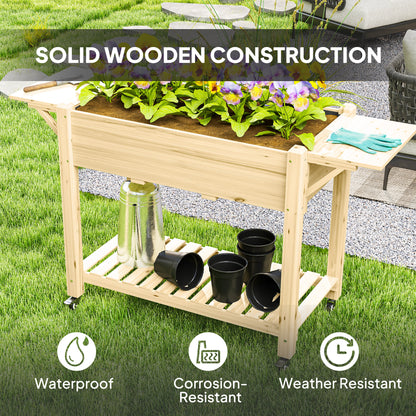 Outsunny 46 x 94cm Wooden Raised Planter, with Shelves - Natural Finish