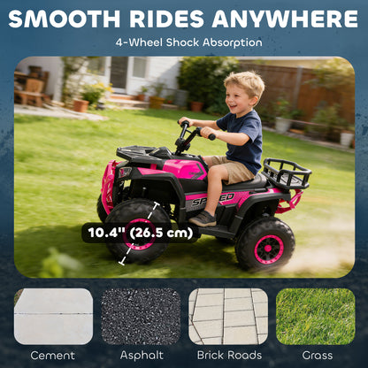 AIYAPLAY 12V Kids Electric Ride on ATV, Battery-Powered Quad Bike w/ Spring Suspension, Forward Backward, Storage Basket, Pink
