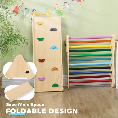AIYAPLAY Toddler Climbing Frame for Kids, with Ramp, 3-in-1 Wooden Play Triangle Set for 18-48 Months, Multicolour