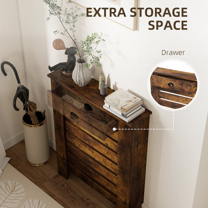 HOMCOM 95.5H x 78Wcm Radiator Cover, with Drawer - Rustic Brown