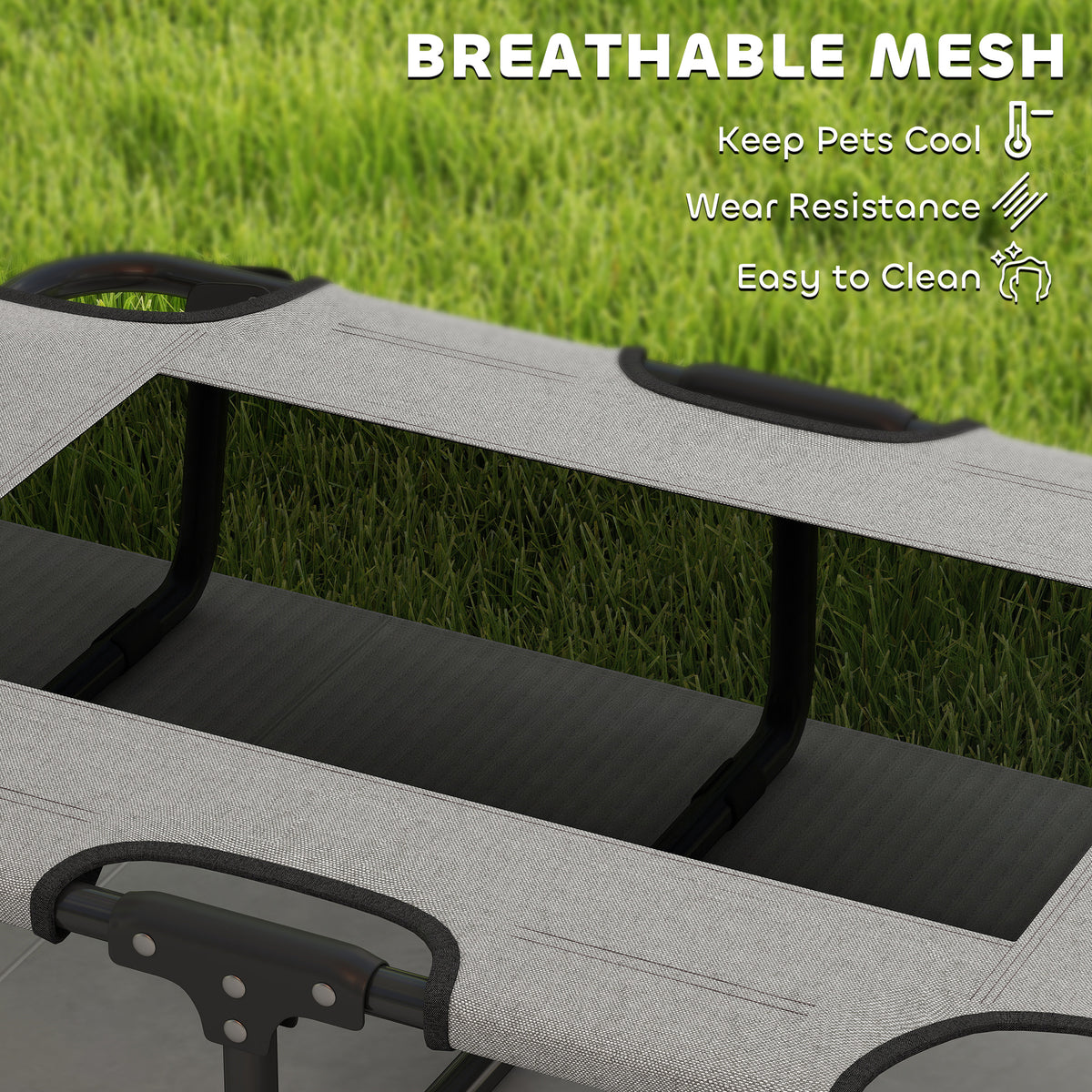 PawHut Portable Raised Dog Bed, Elevated Pet Cot with Breathable Mesh for Indoor Outdoor, for Small Medium Dogs, Light Grey