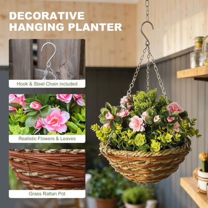 Outsunny Set of Two Hanging Lisianthus Flower Pots - Pink/Green
