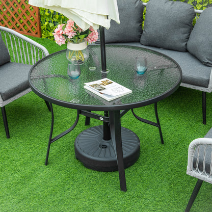 Outsunny 106cm Round Garden Dining Table with Parasol Hole, Tempered Glass Top, Steel Frame