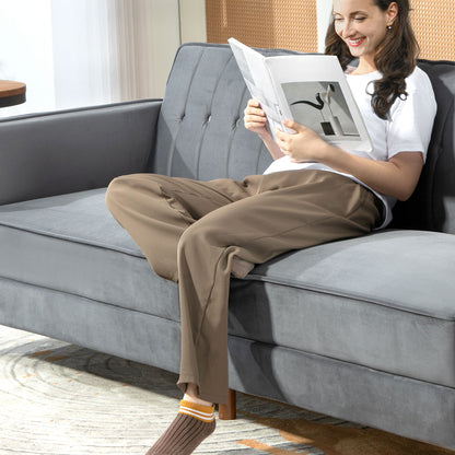 HOMCOM Velvet-Feel Three-Seater Sofa Bed with Wooden Legs, 300 kg - Dark Grey