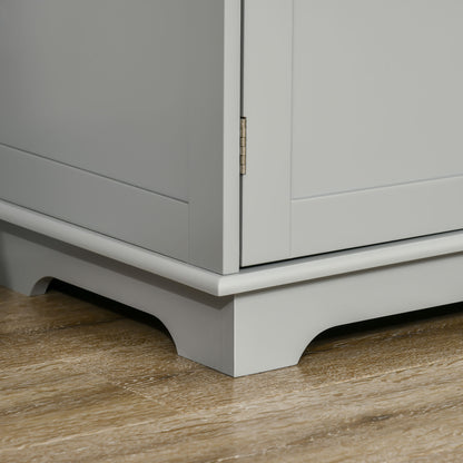 HOMCOM Sideboard with Rubberwood Top and Independent Storage Shelves for Dining Room, Kitchen - Grey