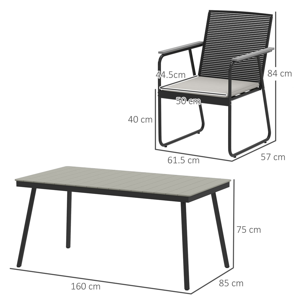 Outsunny 6‑Seater Garden Dining Set with Cushions, Rattan Backrest, Plastic Top, Garden Furniture Set, Grey