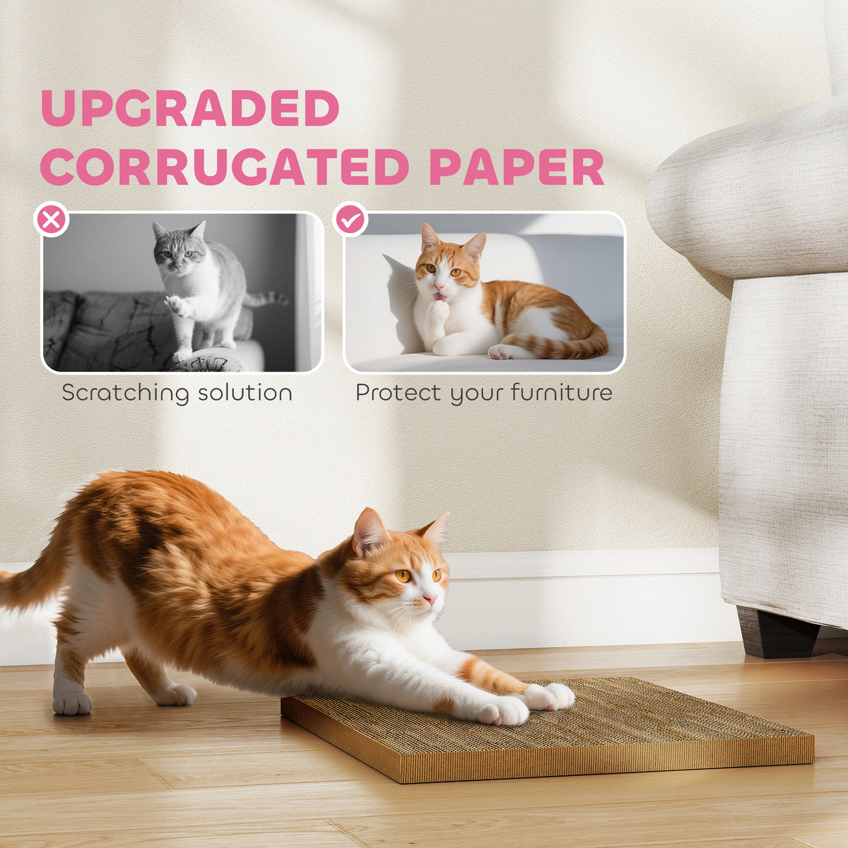 PawHut Cat Scratching Board, 2-in-1 Cardboard Cat House and Hideaway for Indoor Cats, Pink