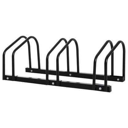 HOMCOM Bike Stand Parking Rack Floor or Wall Mount Bicycle Cycle Storage Locking Stand 76W x 33D x 27H (3 Racks, Black)