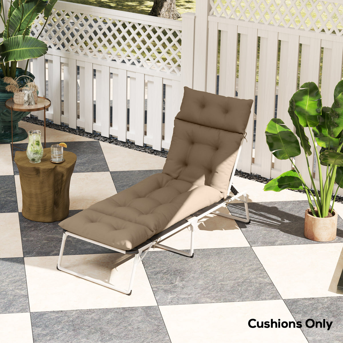 Outsunny Sun Lounger Cushion Only, 190 x 56 x 10 cm Garden Lounge Chair Cushion, UPF20+ 220gsm Fabric, Thick Sunbed Replacement Pad with 6 Ties, Khaki