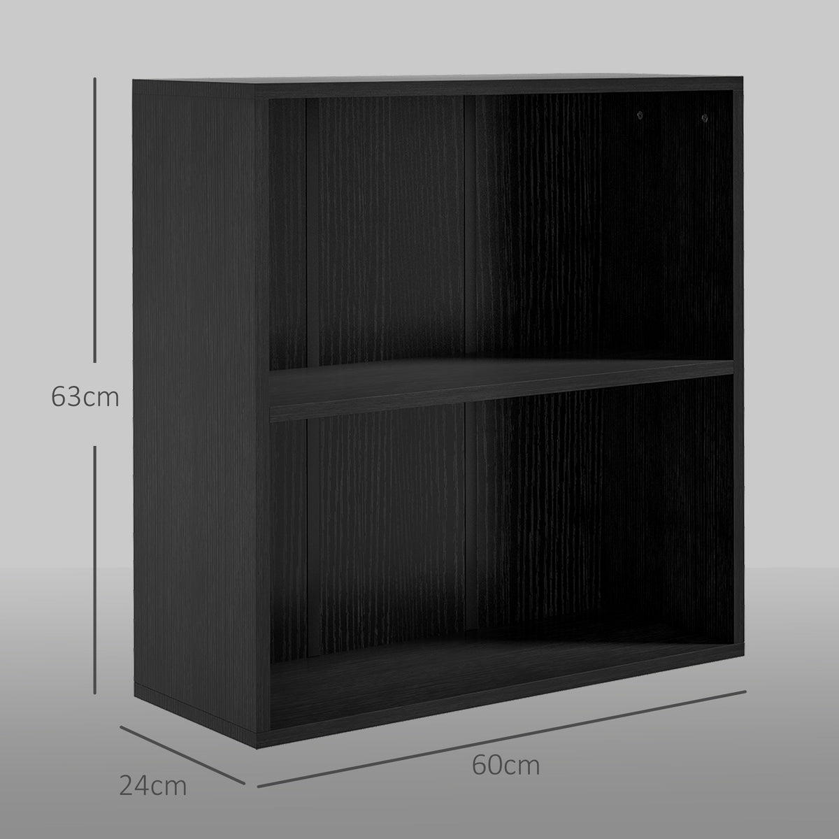 HOMCOM 2 Tier Bookshelf, Low Bookcase with Adjustable Shelf, 2 Compartments for Home Office, Living Room, Study, Black
