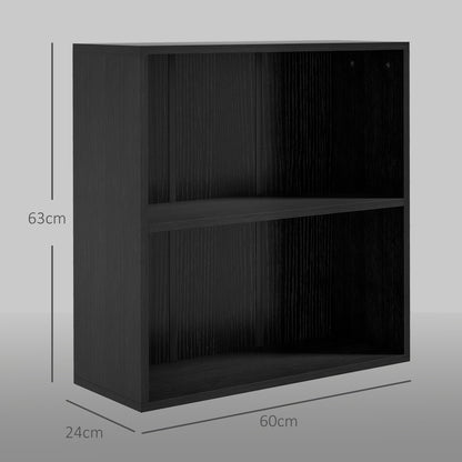 HOMCOM 2 Tier Bookshelf, Low Bookcase with Adjustable Shelf, 2 Compartments for Home Office, Living Room, Study, Black