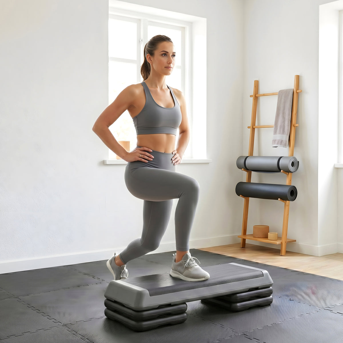SPORTNOW Adjustable Fitness Stepper, with Non-Slip Surface, for Home, Gym, Office Workout, Grey
