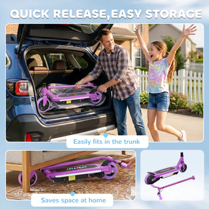 AIYAPLAY Electric Scooter for Kids 6-14 Years, with Colourful Lights, Purple