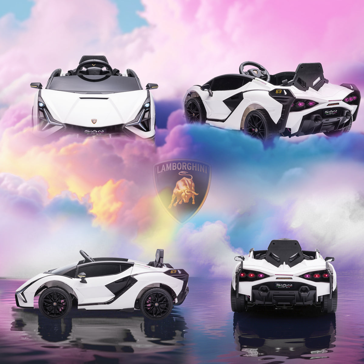 HOMCOM Lamborghini Sian Licensed Electric Car for Kids, 12V Kids Electric Ride on Car with Dual Motors, Remote Control, White