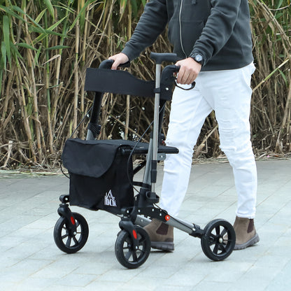 HOMCOM Rollator Walker with Seat, Compact Quick Folding Mobility Walker with 8" Wheels, Carry Bag, Adjustable Height, Cane Holder and Lightweight Aluminium Frame for Seniors and Disabled, Silver