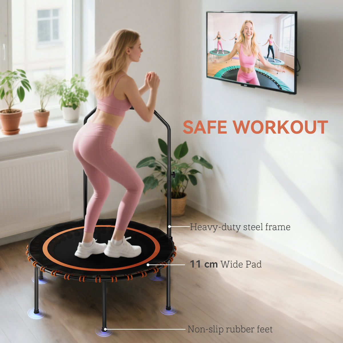 SPORTNOW 40" Foldable Fitness Trampoline Rebounder with Handle, Orange