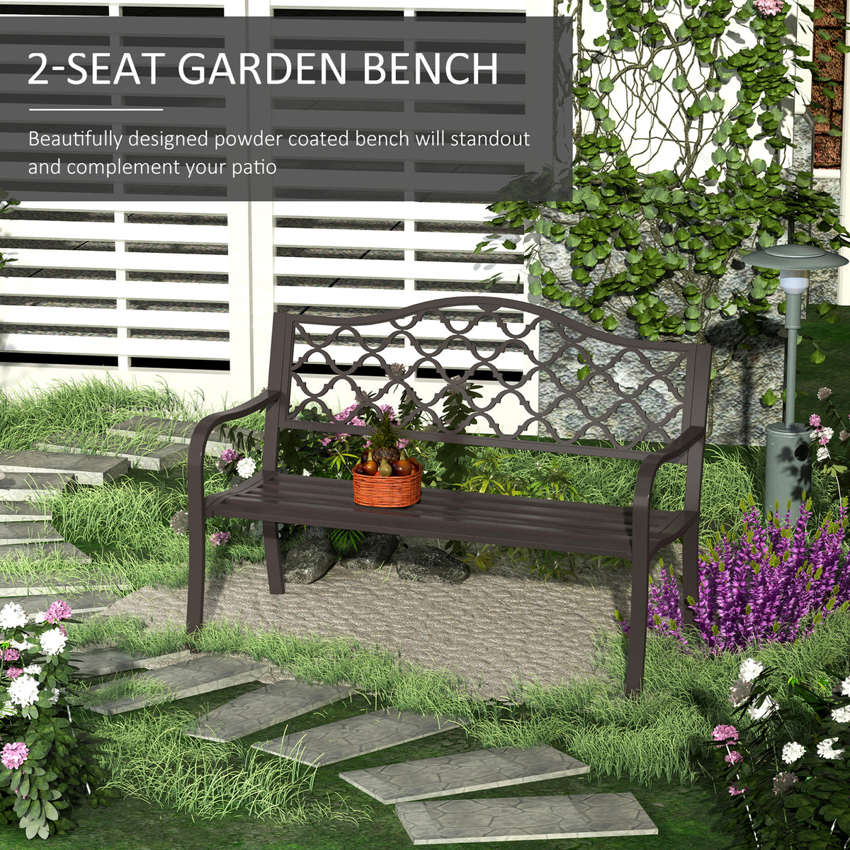 Outsunny Antique Style Outdoor Cast Iron Front Porch Bench Path Chair Seat, Brown