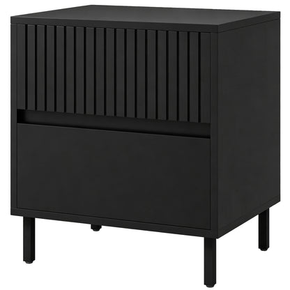 HOMCOM Bedside Cabinet, Bedside Table with 2 Drawers, Storage and Steel Legs for Bedroom, Living Room, Black