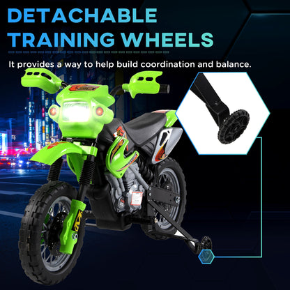 HOMCOM Kids Electric Motorbike, 6V Battery Powered Ride on Motorcycle with Training Wheels, Start-up Button, Pedal, Gift for Boys and Girls Ages 3-6 Years, Green