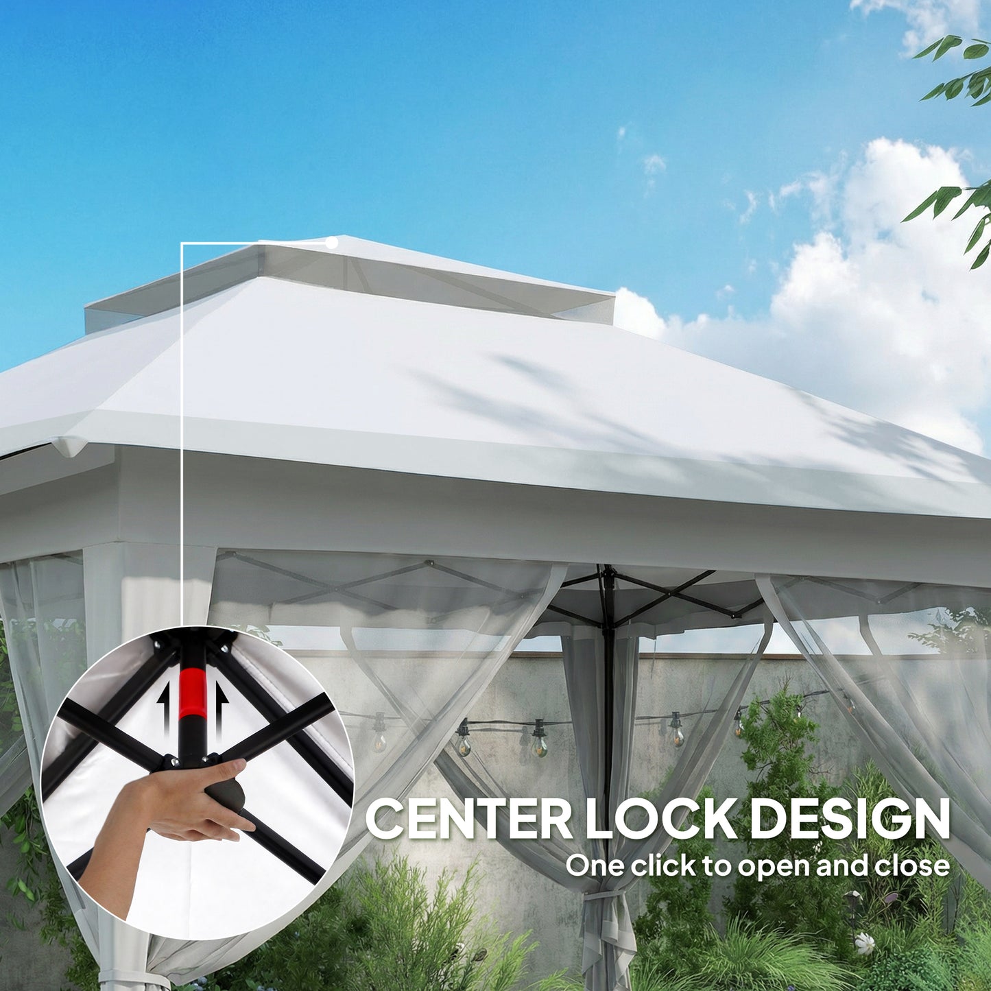 Outsunny 3.6 x 3.6 m Pop up Gazebo with Netting and Wheeled Carry Bag, UPF50+ Height Party Tent Instant Canopy Sun Shade Shelter