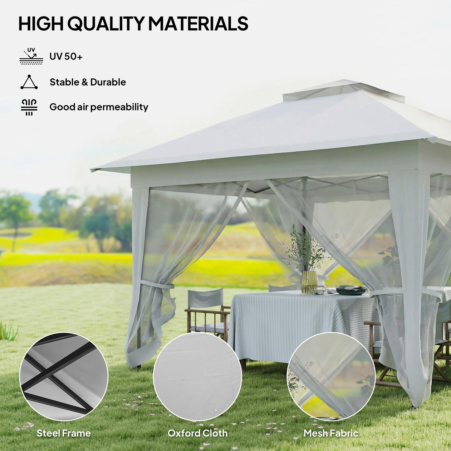 Outsunny 3.6 x 3.6 m Pop up Gazebo with Netting and Wheeled Carry Bag, UPF50+ Height Party Tent Instant Canopy Sun Shade Shelter