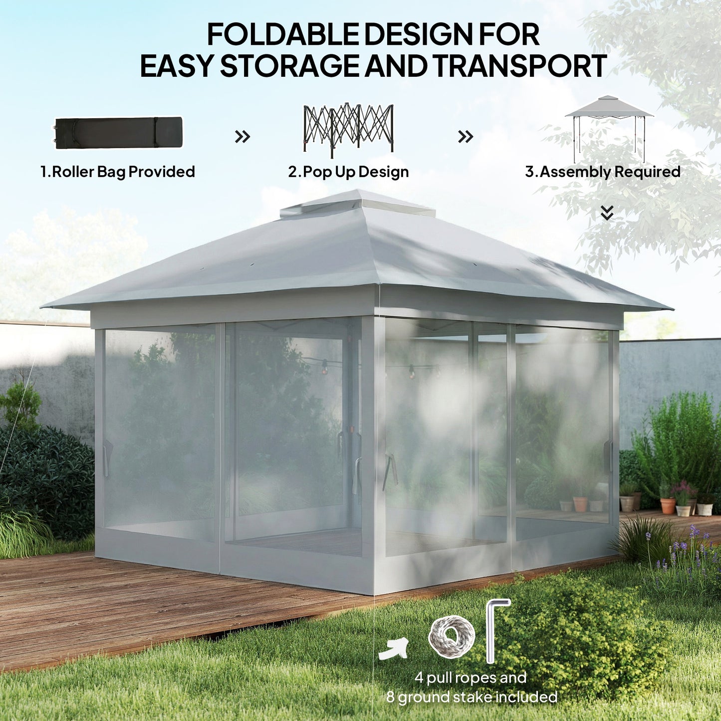 Outsunny 3.6 x 3.6 m Pop up Gazebo with Netting and Wheeled Carry Bag, UPF50+ Height Party Tent Instant Canopy Sun Shade Shelter