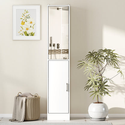 kleankin Tall Bathroom Cabinet with Mirror and Adjustable Shelf - White