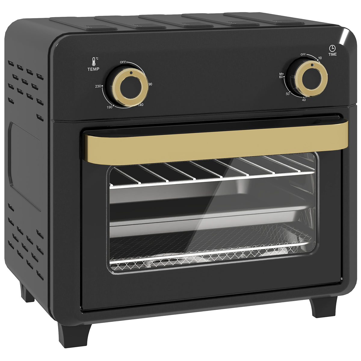 HOMCOM 10L Air Fryer Oven, Mini Oven, Oil Free Cooking, Grill, Roast, Bake, with Adjustable Temperature, Timer, Dishwasher Safe, 1000W, Black