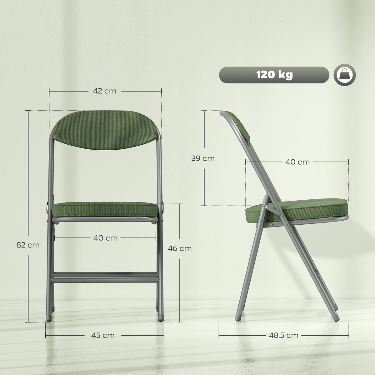 HOMCOM Set of Four Folding Corduroy Seat Chairs - Green
