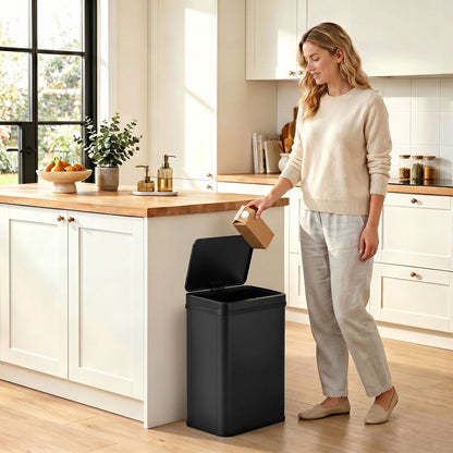 HOMCOM 40L Sensor Bin with Soft-Close Lid, Stainless Steel Automatic Touchless Motion Sensor Kitchen Bin, Black