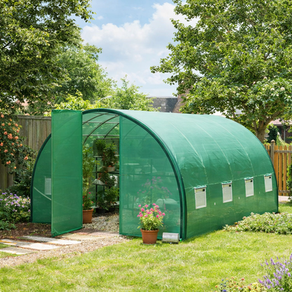 Outsunny 4 x 3 m Polytunnel Greenhouse, with Windows and Doors - Green