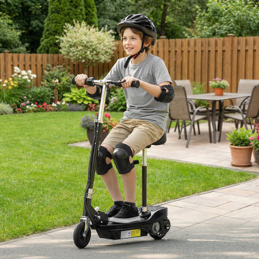 HOMCOM Powered Powered Scooter Ride-On, with Brakes, Adjustable Seat, Adjustable Handlebars, Black