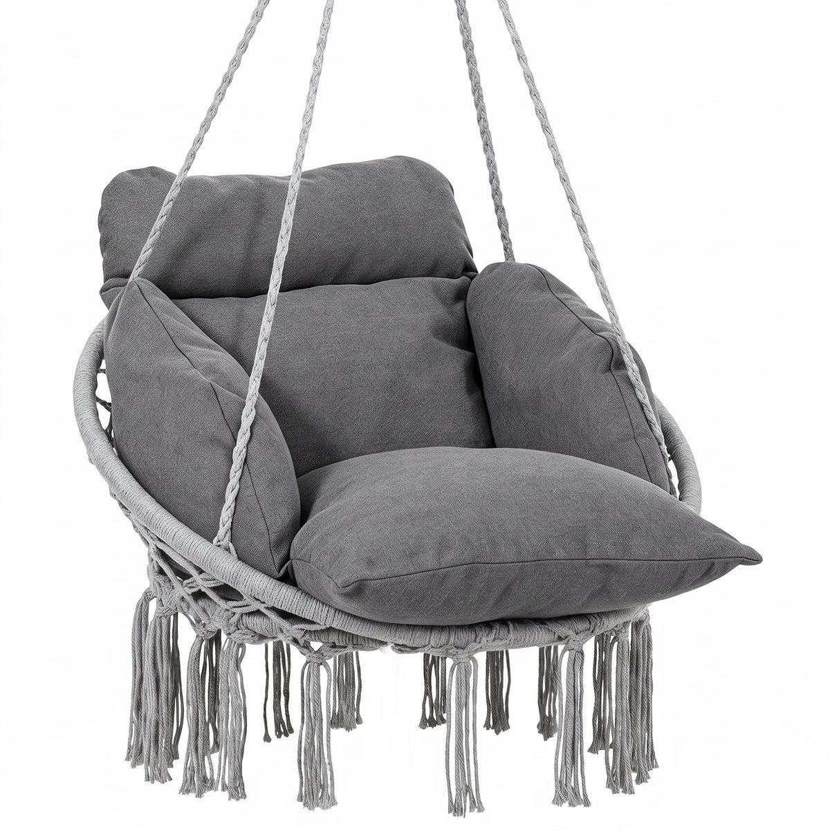 Outsunny Hanging Chair Outdoor Hammock Chair with Soft Cushion, Cotton Rope Boho Style Swing Chair, Hanging Garden Swing Seat for Indoor Outdoor, Dark Grey