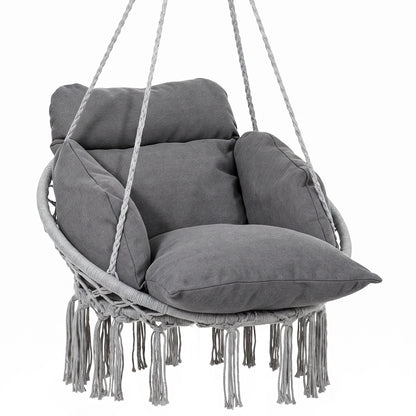 Outsunny Hanging Chair Outdoor Hammock Chair with Soft Cushion, Cotton Rope Boho Style Swing Chair, Hanging Garden Swing Seat for Indoor Outdoor, Dark Grey